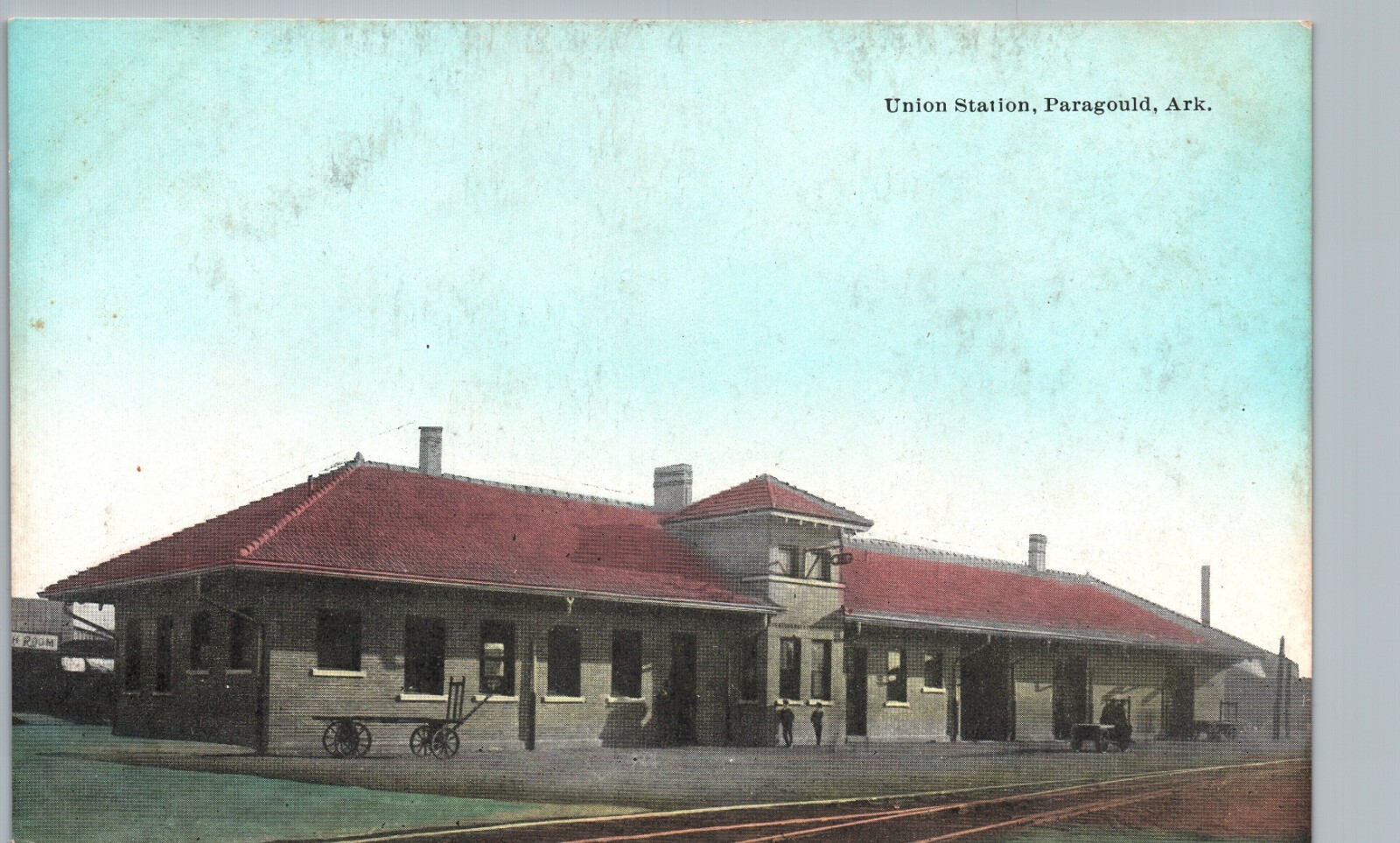UNION STATION paragould ar original antique postcard railroad train depot