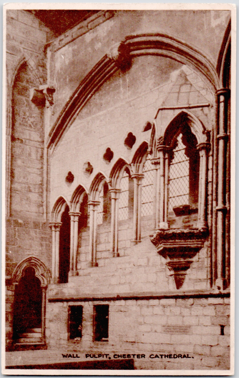UK England Cheshire Chester Cathedral Wall Pulpit Gothic Arches 1910 RPPC