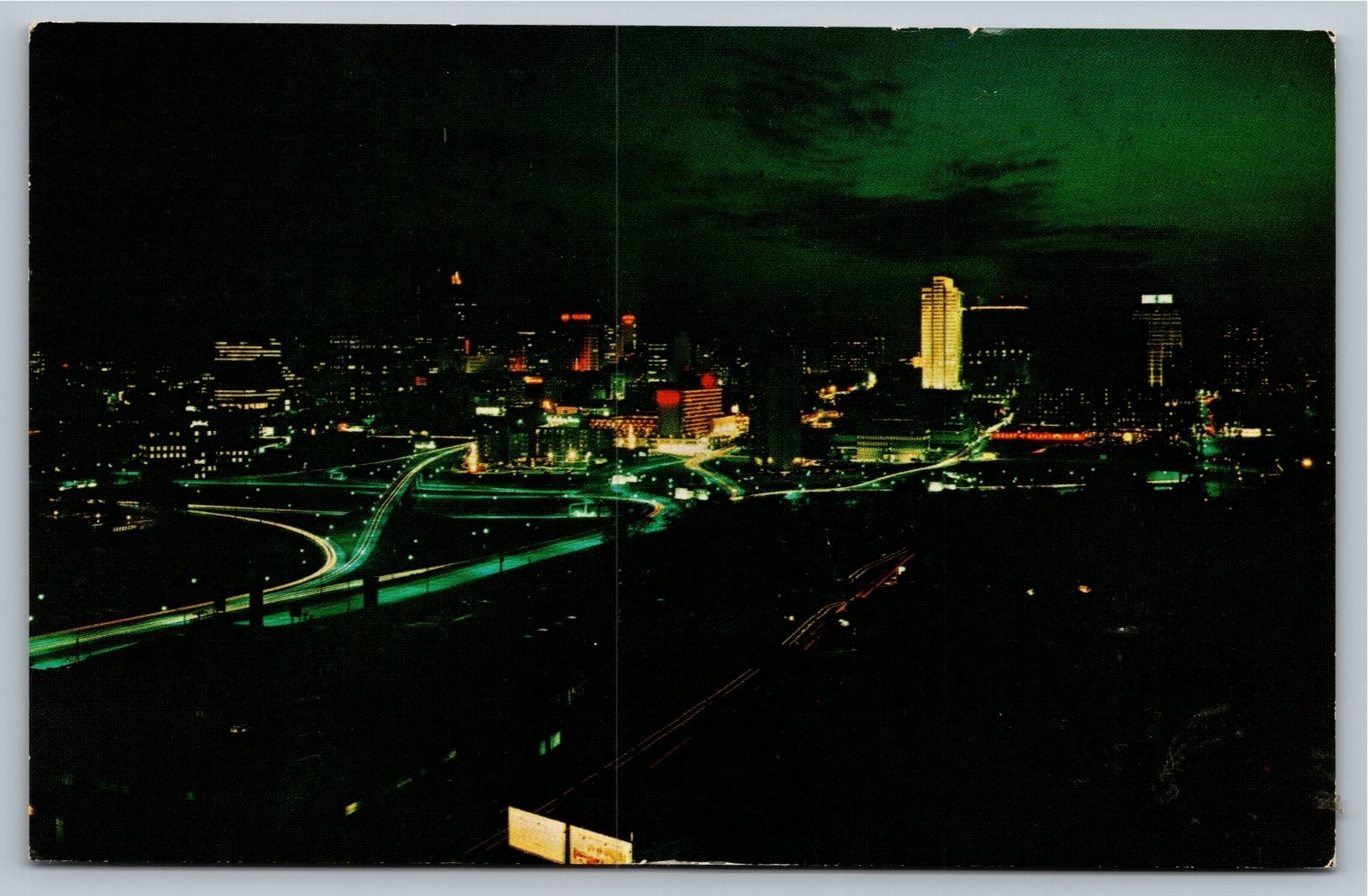 Atlanta Georgia Night Skyline Photochrome Postcard Williams Printing Co.