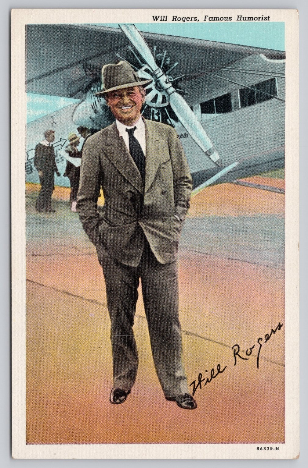 Will Rogers Famous Humorist Airplane Vintage Postcard Ford Trimotor Actor