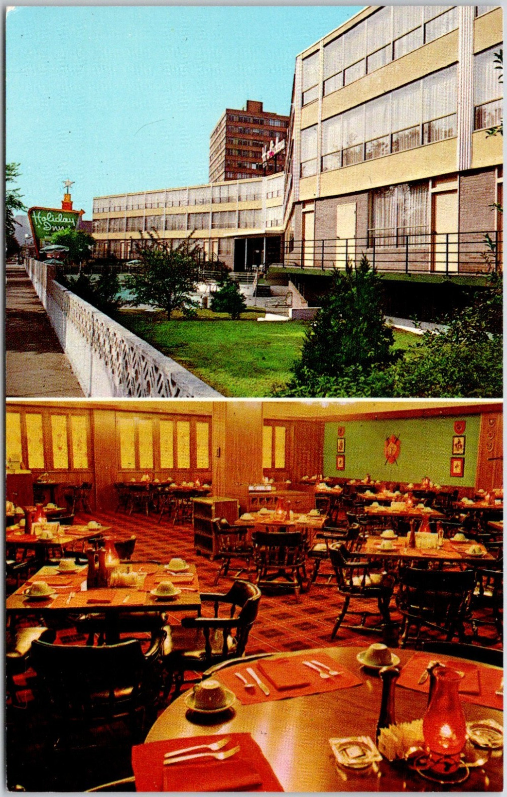 Vintage Holiday Inn Lawrence Ave Chicago IL Postcard Dining Room Exterior Views