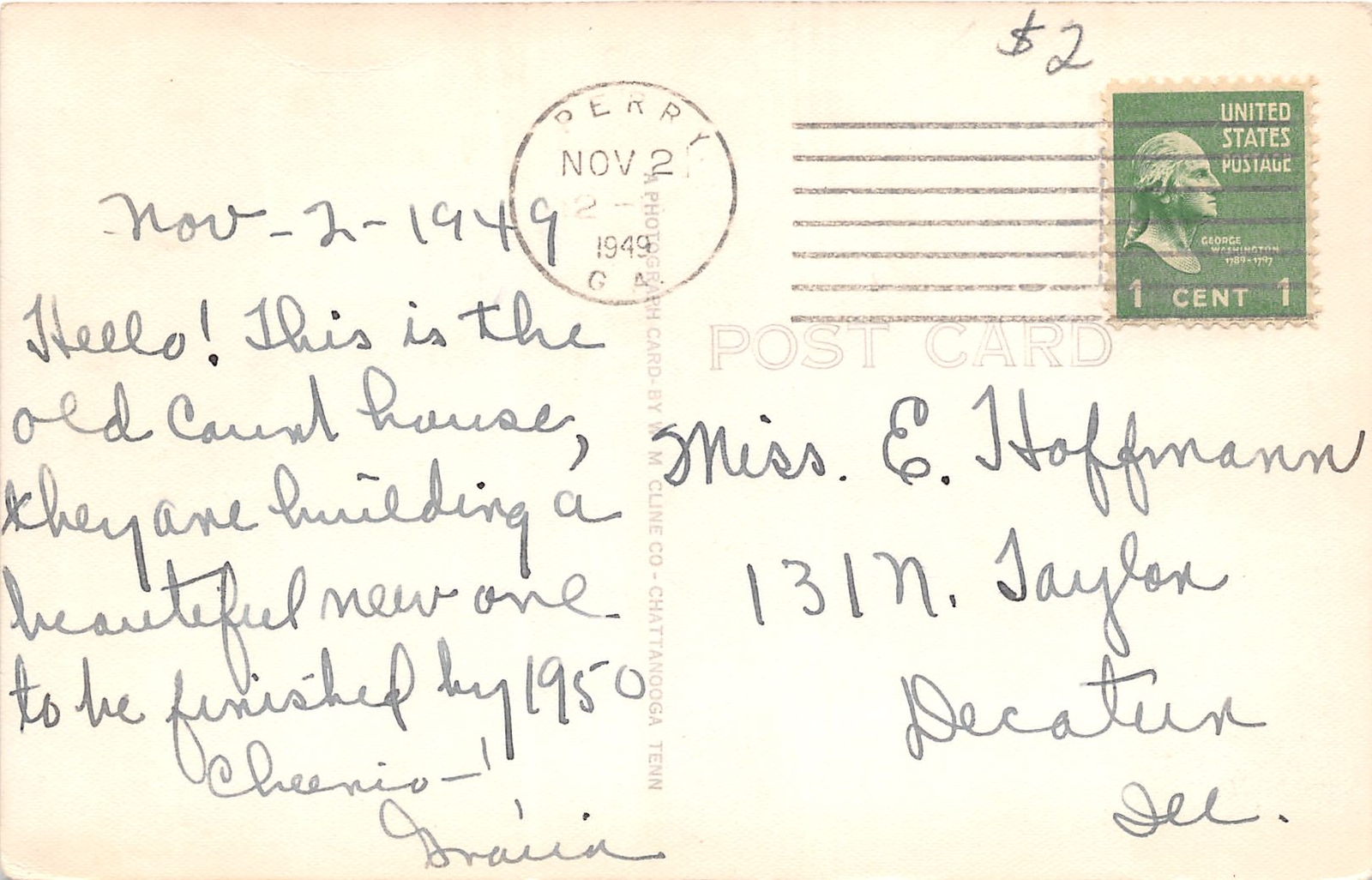 J45/ Perry Georgia RPPC Postcard c1940s Cline Court House Building 334