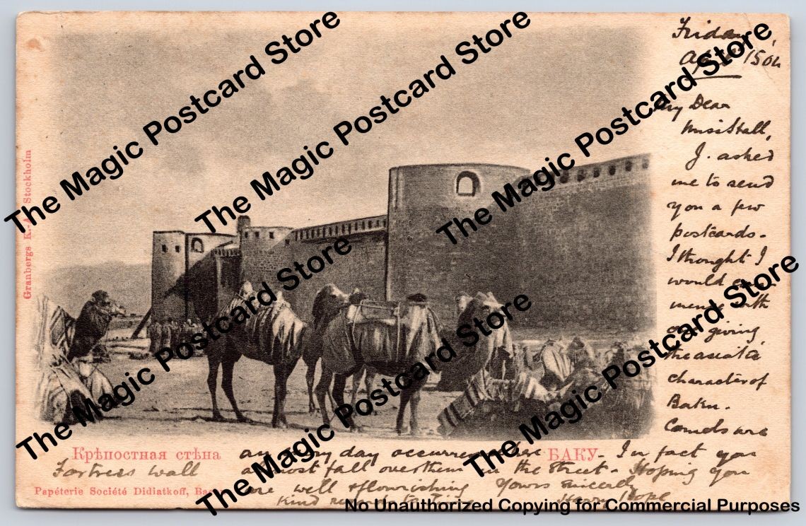 Camels at Fortress Wall BAKU Azerbaijan Antique Silk Road Collotype Cover 1904