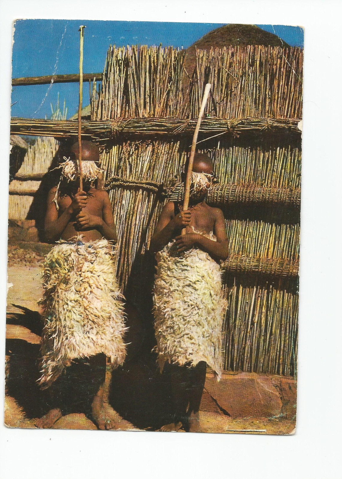 Postcard: Basutoland, Africa – Children’s initiation rights; ethnic; stamps