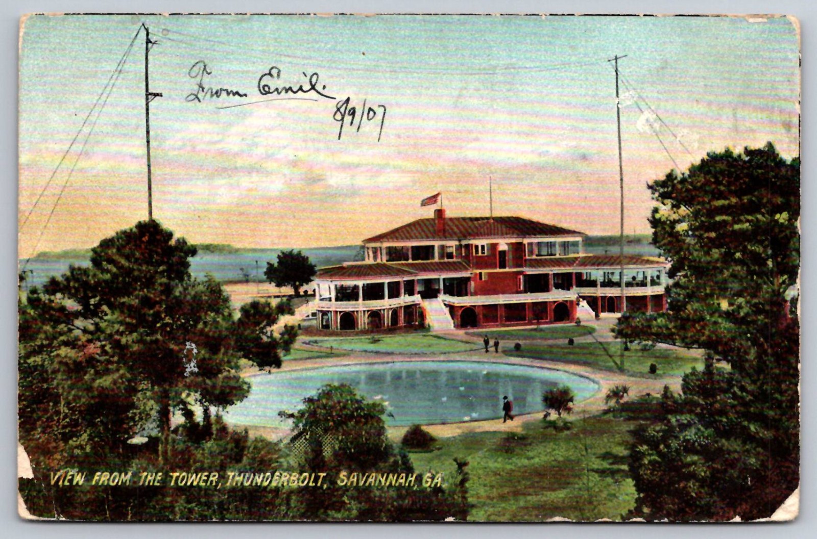 Savannah Georgia View From Tower Thunderbolt Antique 1907 Rotograph Pub