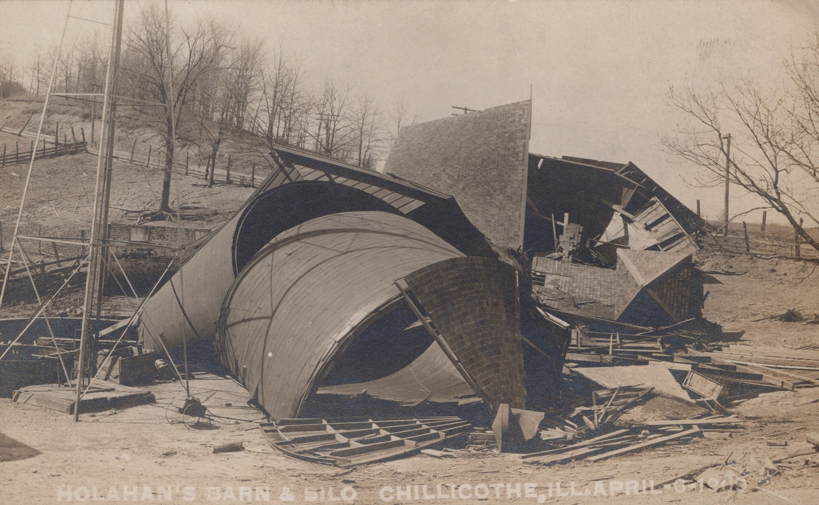 Holahan Barn Silo Chillicothe IL tornado ruins 1909 – RPPC Photo Postcard