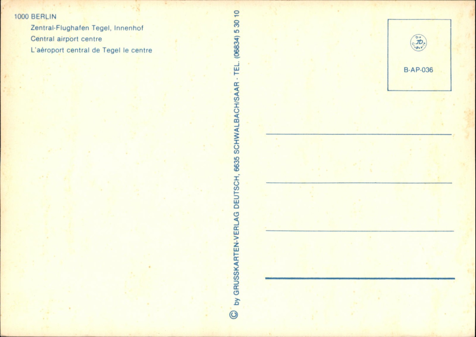 Tegel Airport Berlin vintage postcard f455
