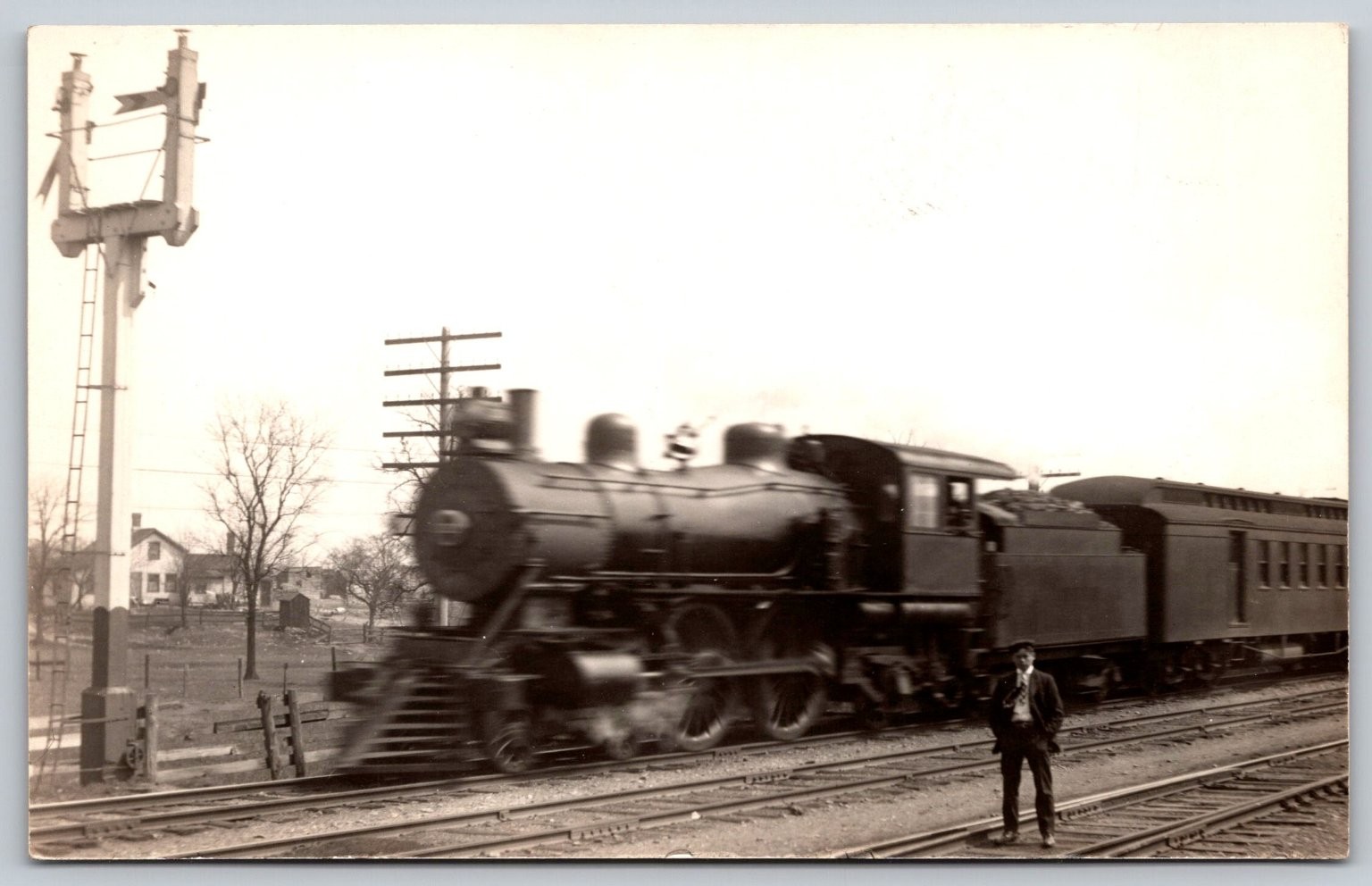 Aurora Illinois RPPC Steam Locomotive Train Man on Tracks Railroad Postcard E135