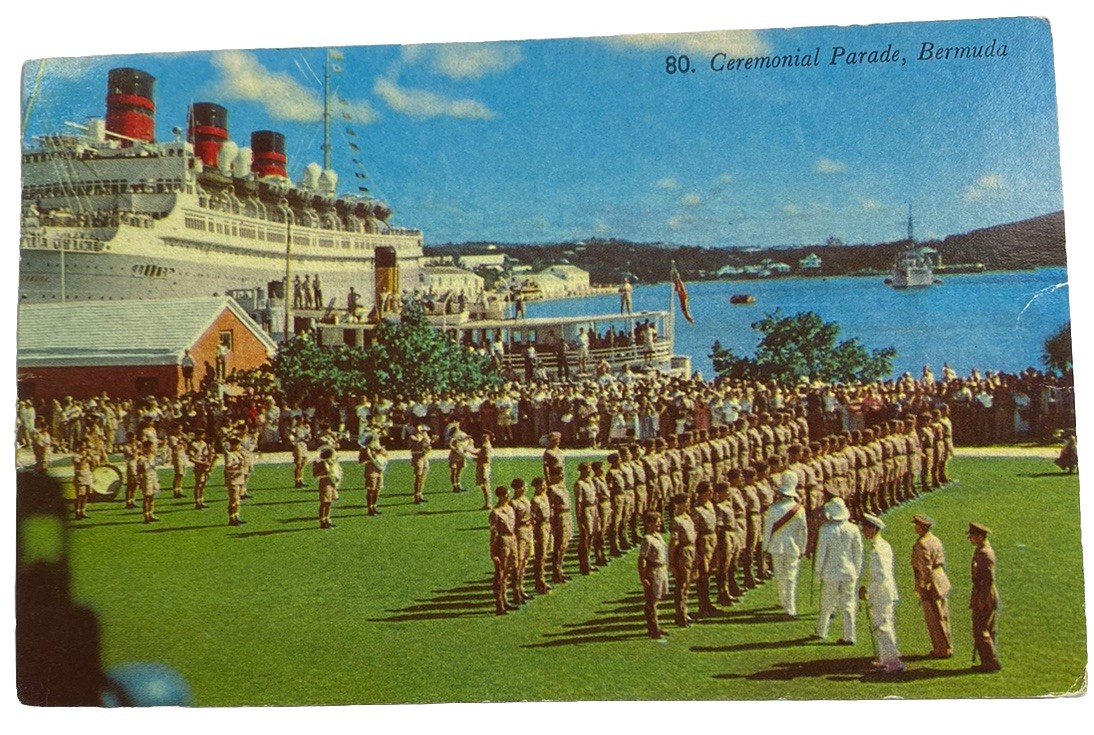 Ceremonial Military Parade ~ Hamilton Bermuda ~ Vintage 1950s Postcard