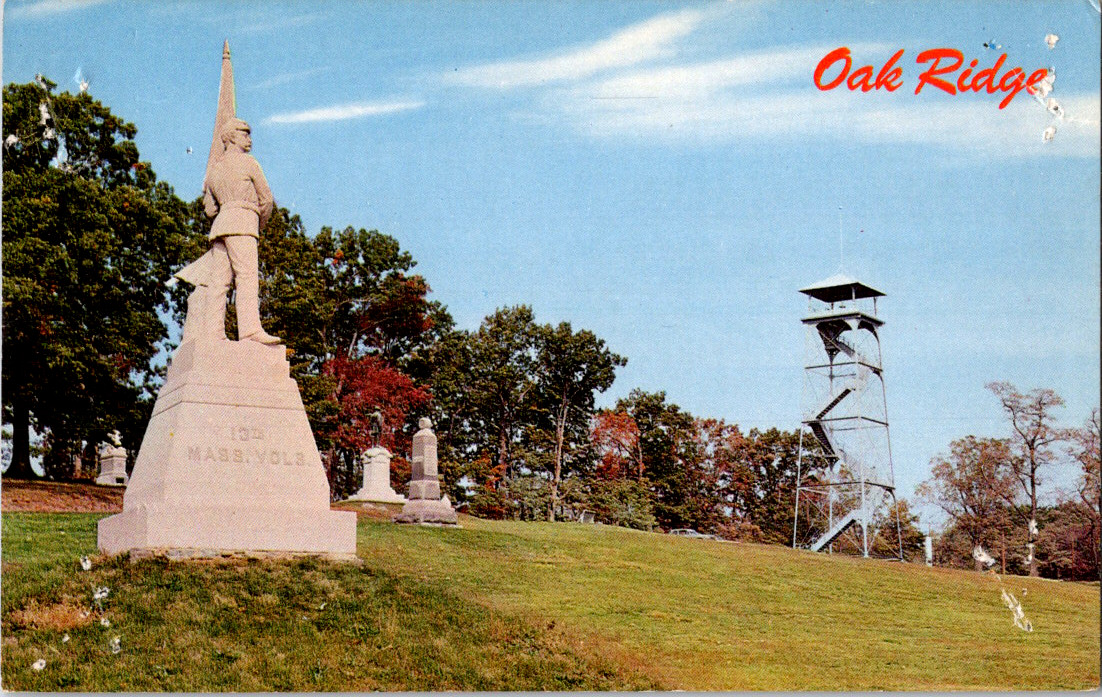 Vintage Postcard Oak Ridge Statue Tower Scenic Landscape