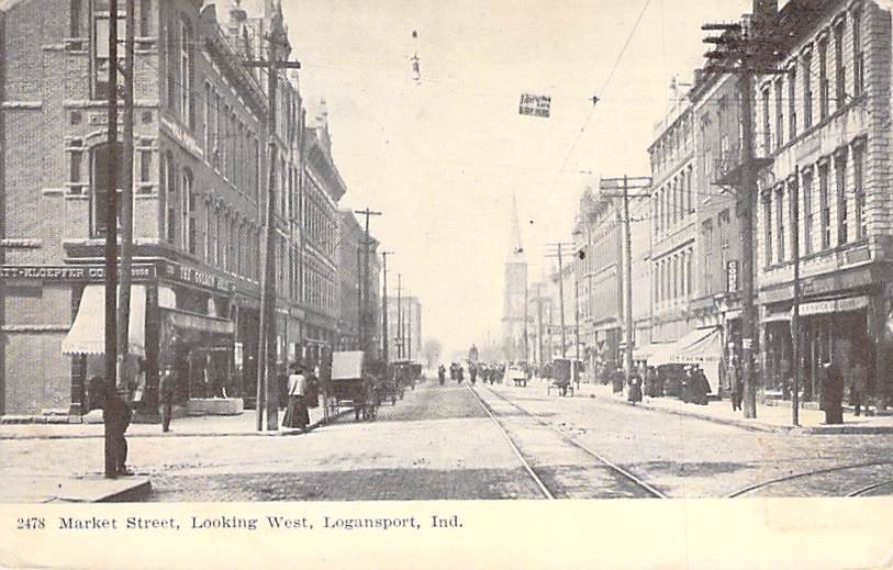 1914 Logansport Indiana Market Street Looking West RPPC Postcard