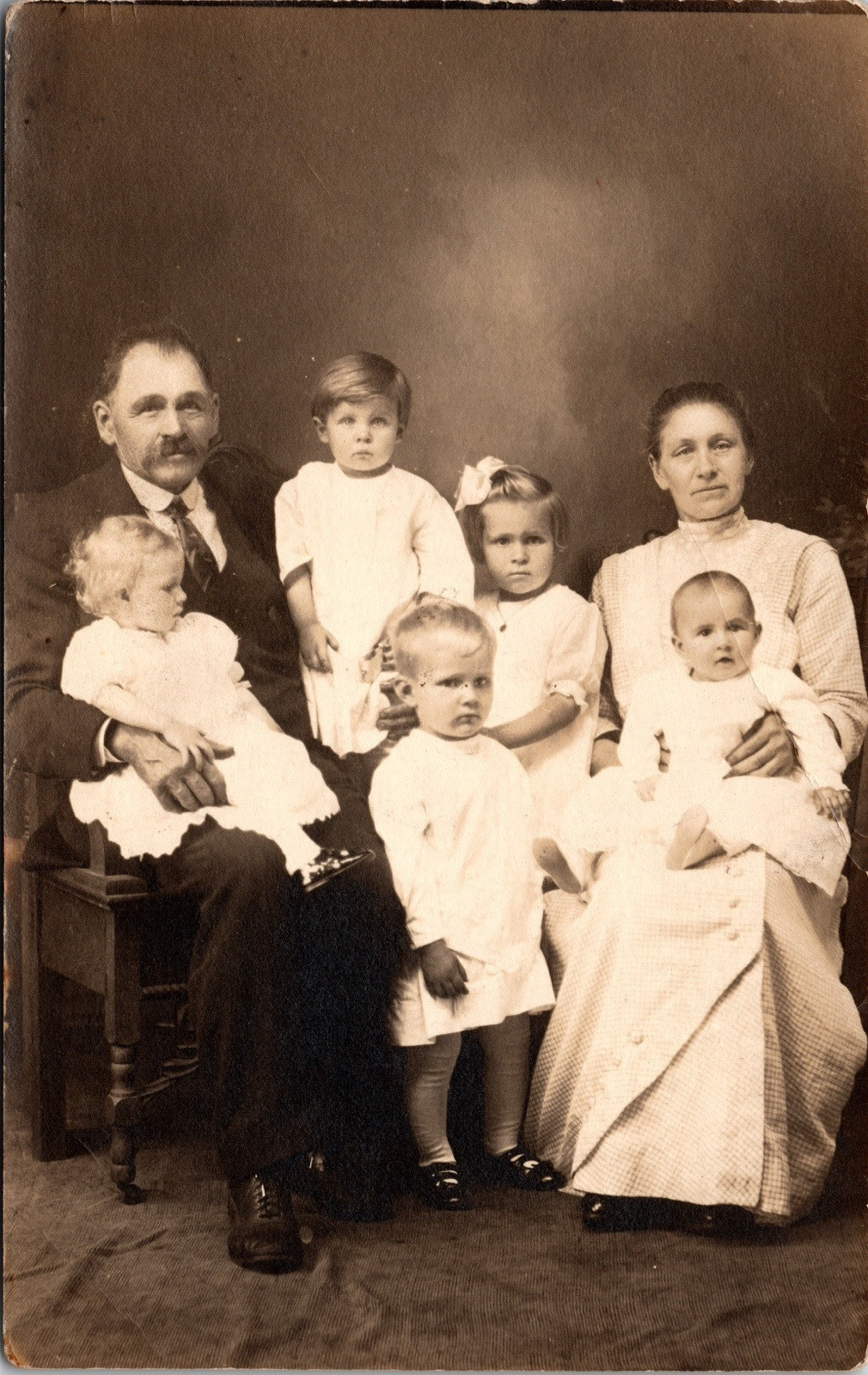 Postcard Real Photo Family with Five Children Unposted RPPC
