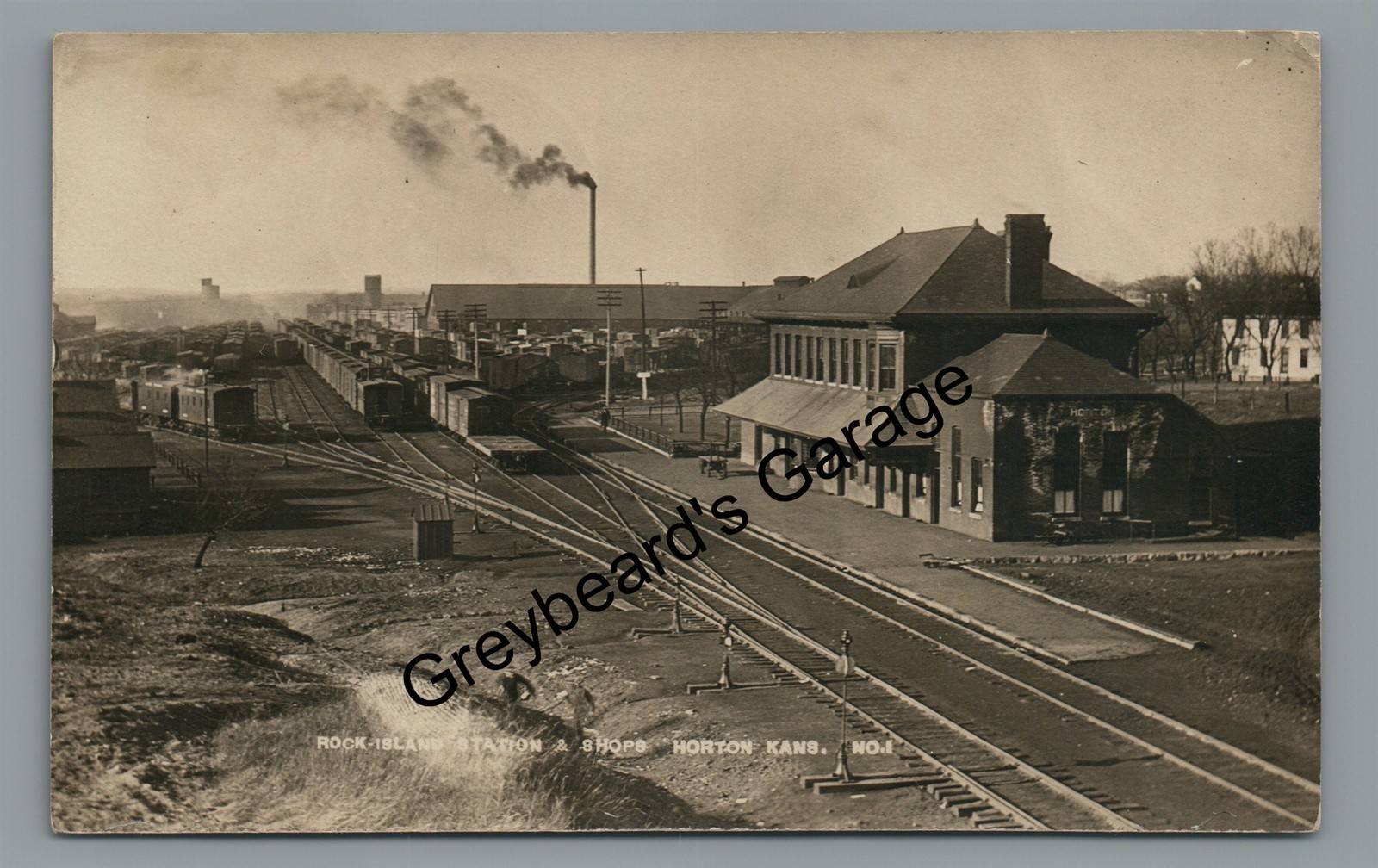 RPPC CRIP Rock Island Railroad Train Station HORTON KS 1910 Real Photo Postcard