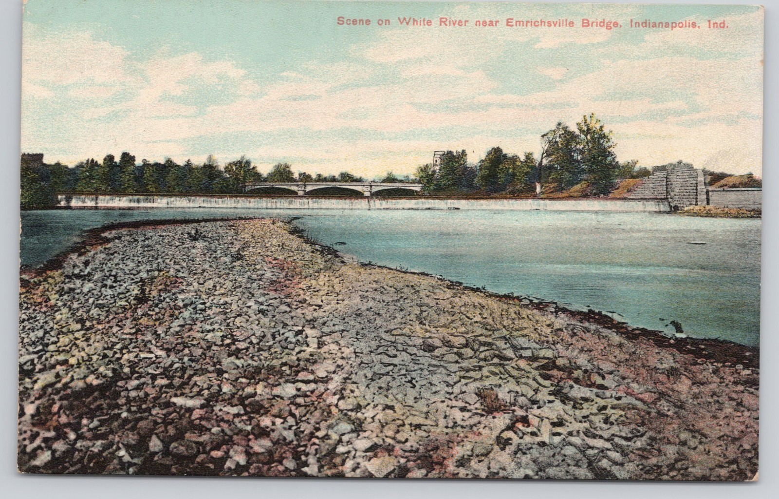 Indianapolis IN Water Falls Scene White River Near Emrichsvill Bridge Postcard