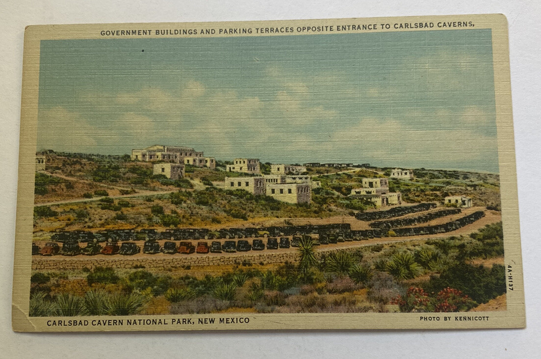 Vintage Postcard ~ Government Buildings Carlsbad Caverns Parking ~ New Mexico NM