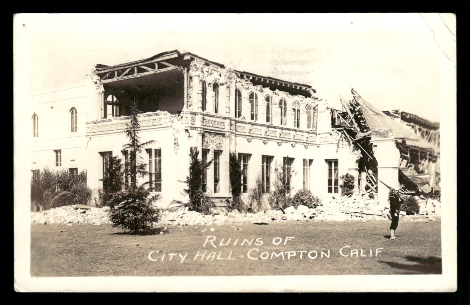 RPPC Postcard Vtg 1932 Ruins of City Hall Compton California After Earthquake