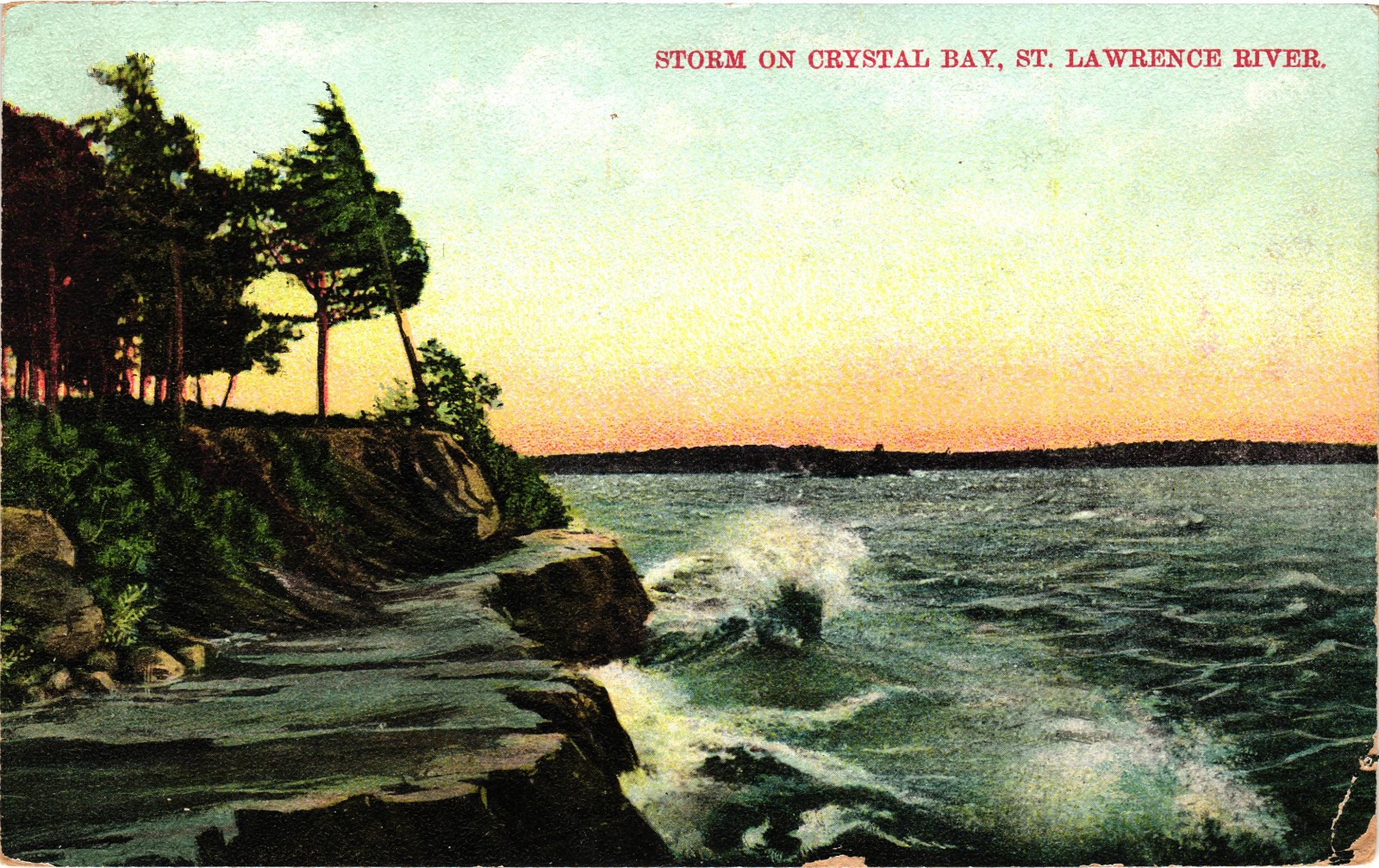 1908 Storm Crystal Bay St Lawrence River Canada Antique Postcard Kingston