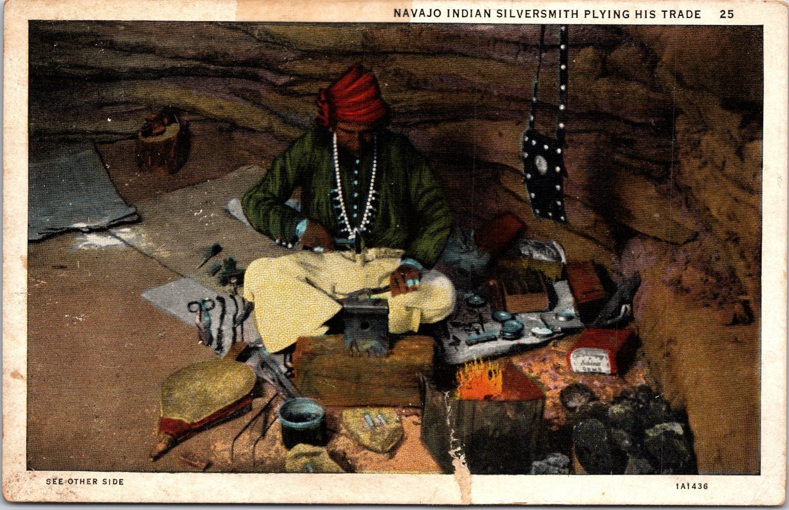 Navajo Indian Silversmith Postcard Da Pah Coolidge New Mexico C.T. American Art