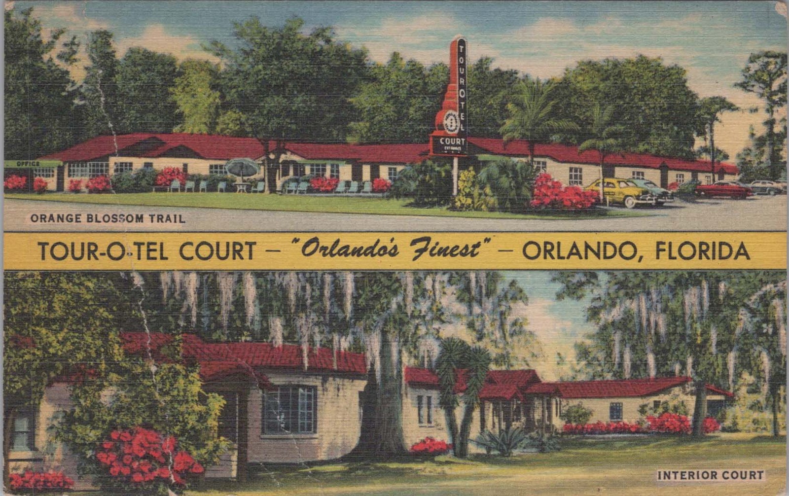 Linen Postcard Orlando US Tour-O-Tel Court Motor Court