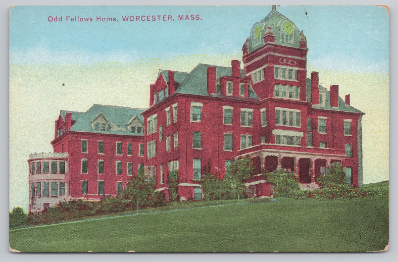 Odd Fellows Home Worcester MA Massachusetts Building Divided Back Postcard