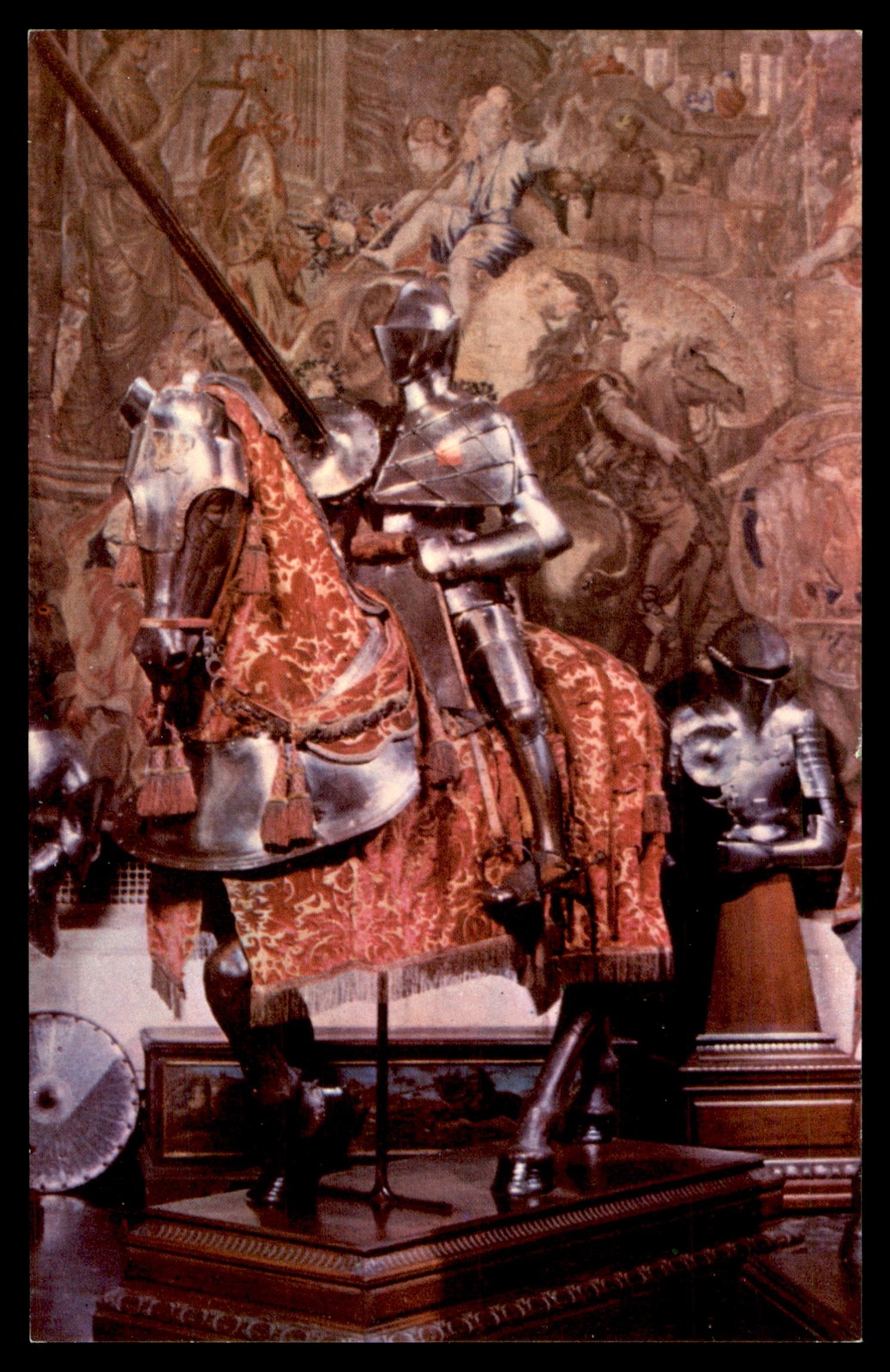 Postcard German 1560 Jousting Armor Display, John Woodman Armory, Worcester, MA