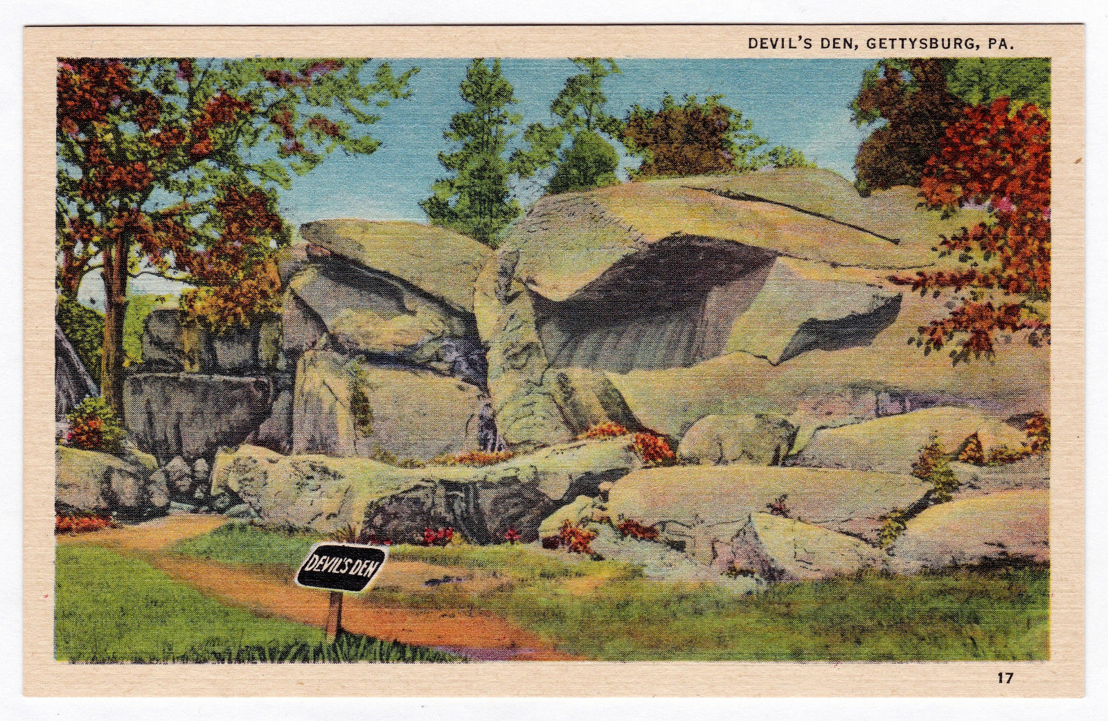 1930-1945 Battle of Gettysburg PA Postcard Devil’s Den Civil War Antique Linen