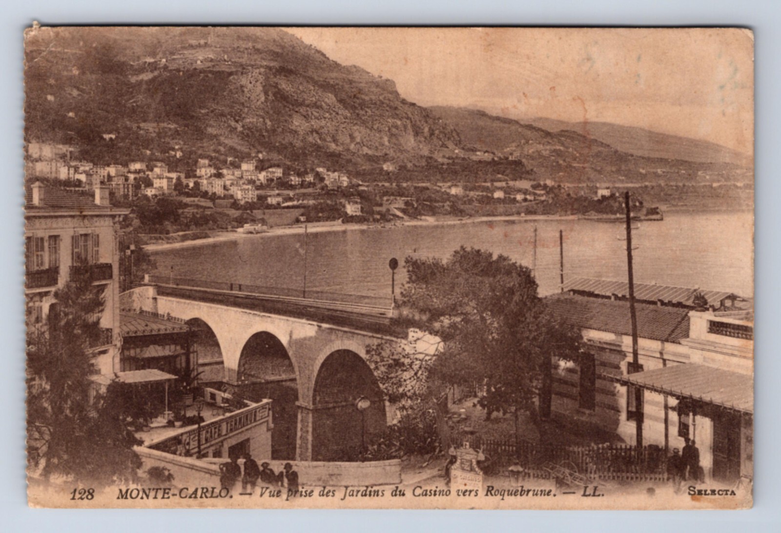 VINTAGE MONTE-CARLO CASION GARDENS ROQUEBRUNE~WW1 1919 POSTCARD IU