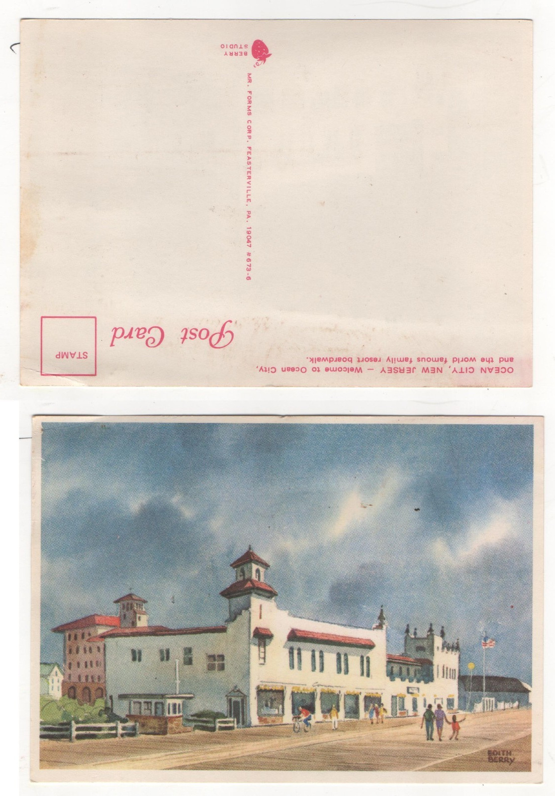 Postcard Art New Jersey Ocean City Family Resort Boardwalk by Edith Berry Box#1