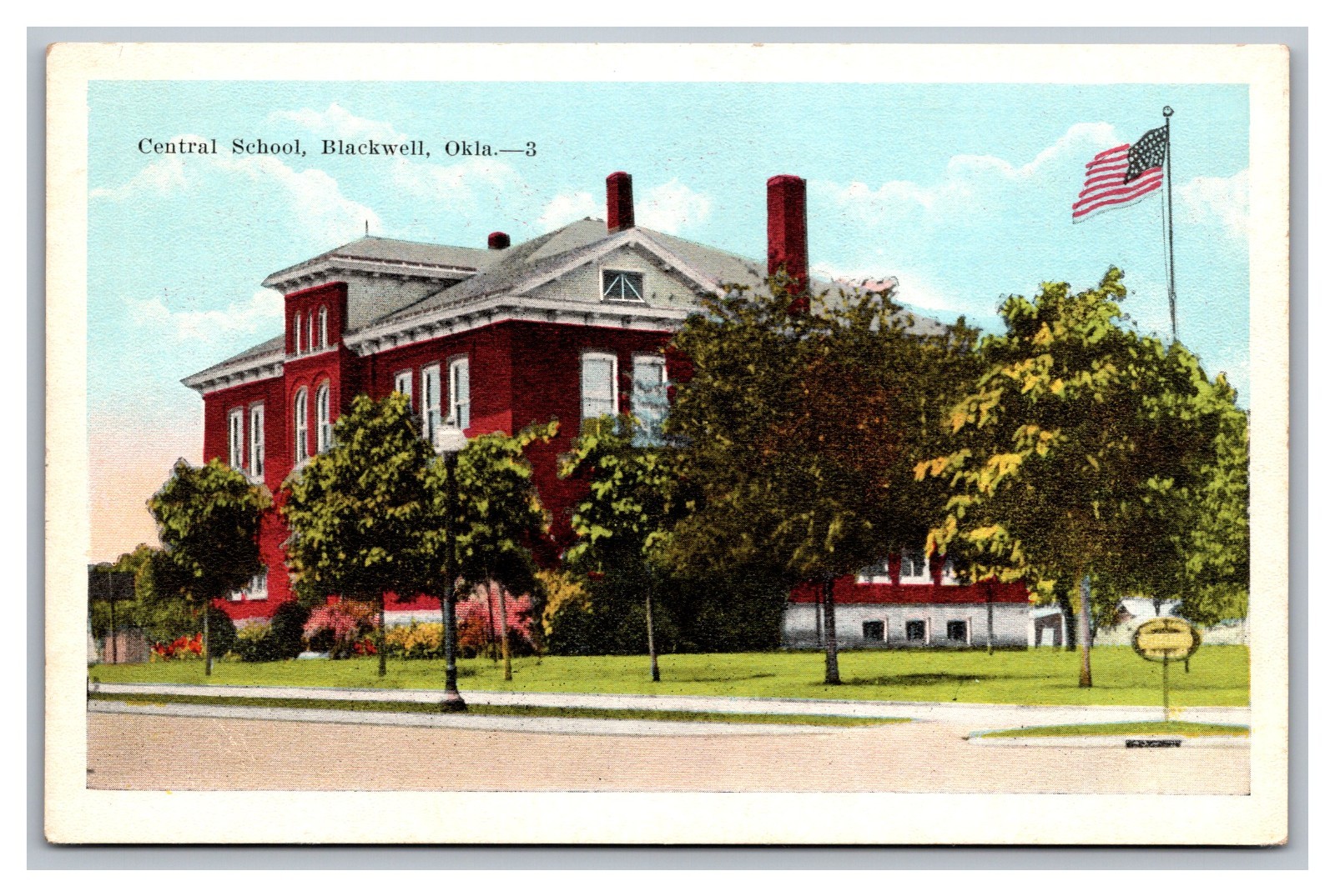 Blackwell Oklahoma OK Central School Street View White Border Postcard