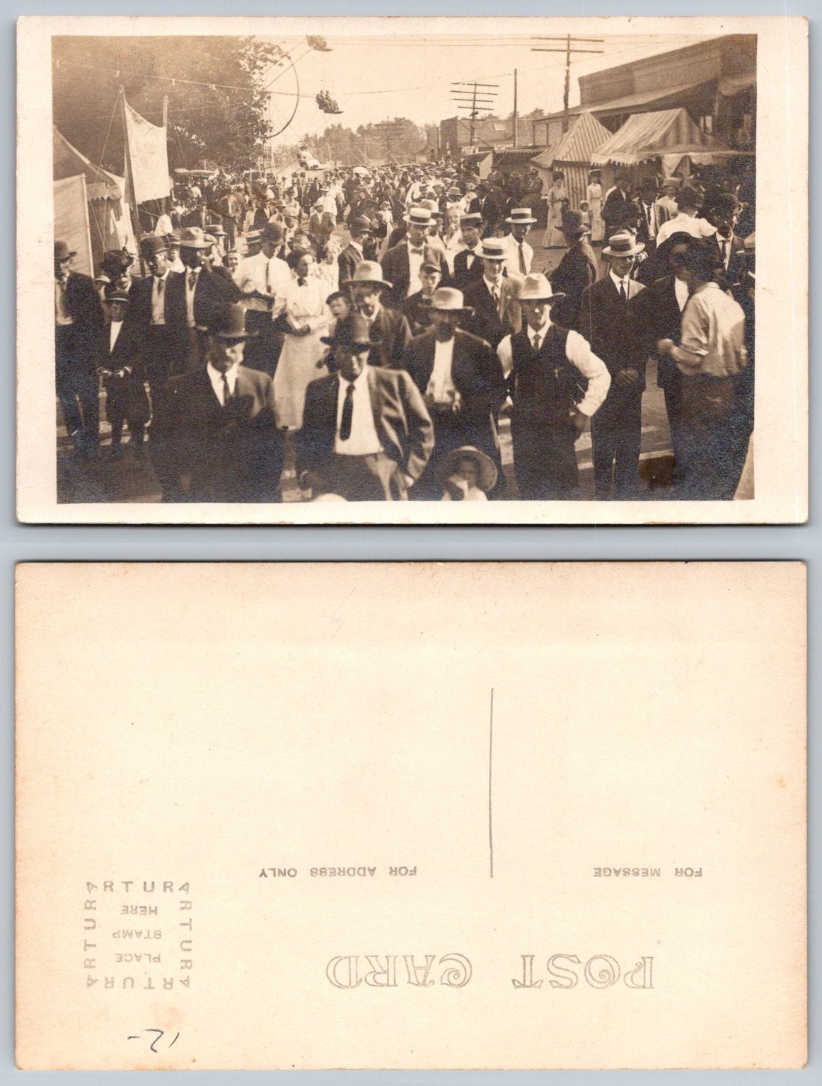 Vintage RPPC Street Fair Carnival Crowd Ferris Wheel ARTURA Postcard 1910s