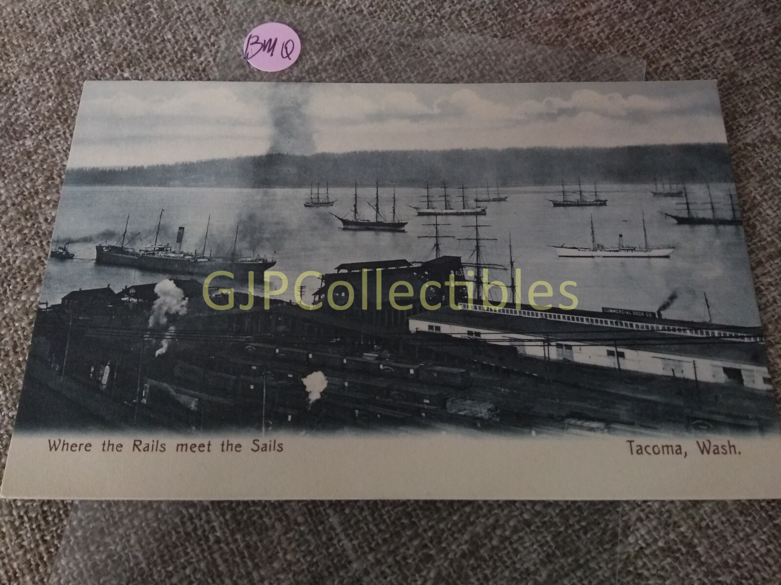 PBMQ Train or Station Postcard Railroad RR WHERE THE RAILS MEET THE SAILS