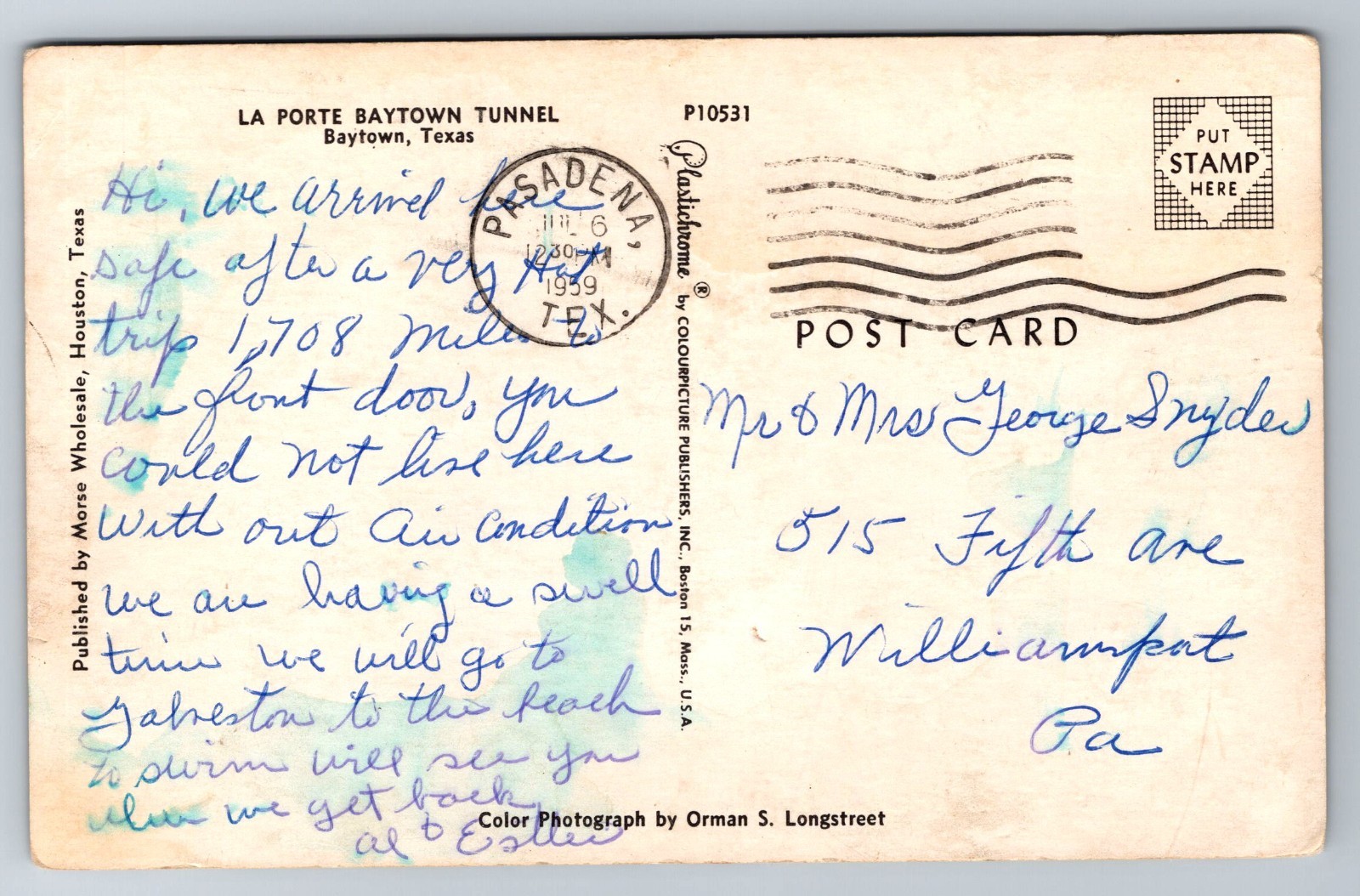 1959 La Porte Baytown Tunnel Texas TX Vintage Postcard