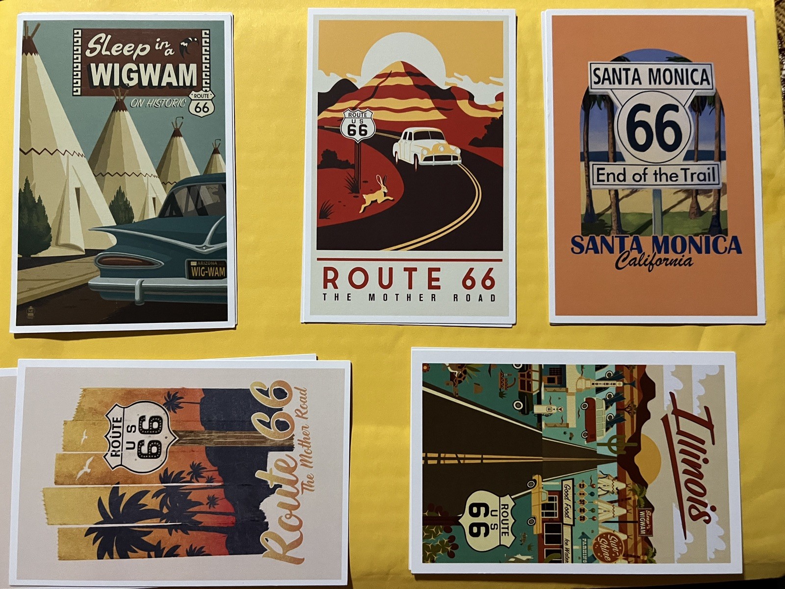 ROUTE 66 POSTCARDS a 5 Postcards 6 x 4 New