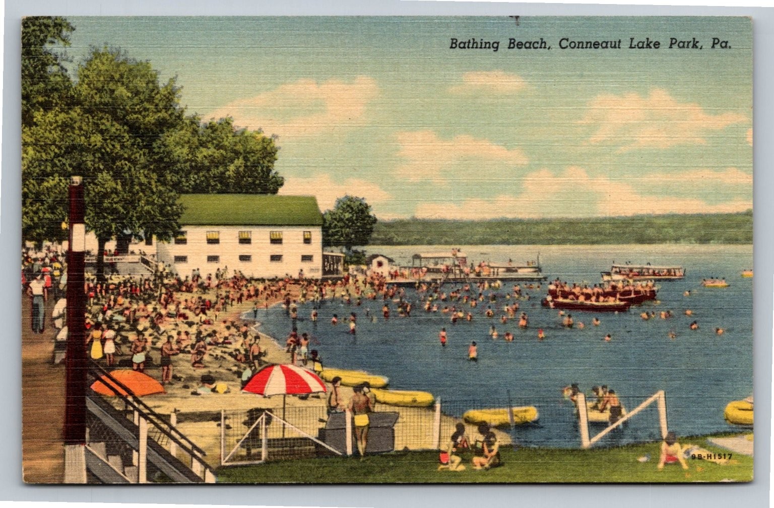 Vintage Bathing Beach Postcard Conneaut Lake Park PA Linen Era