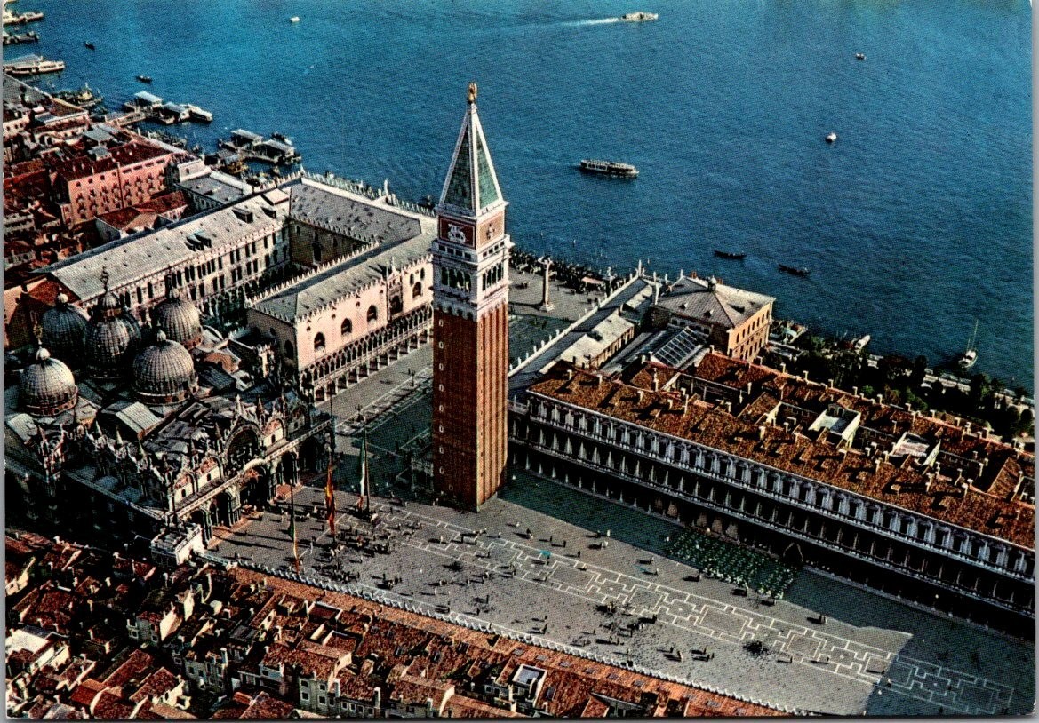 Vintage Venice Italy St Marks Square Aerial View Chrome Postcard Venezia
