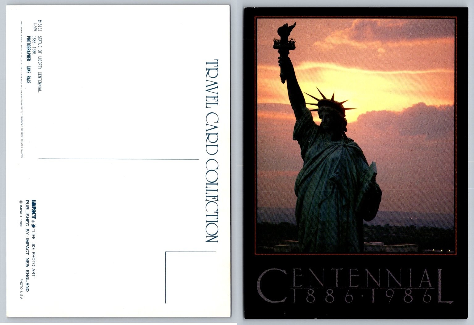 Statue of Liberty Centennial Postcard 1986 Sunset Photo Jake Rais Impact