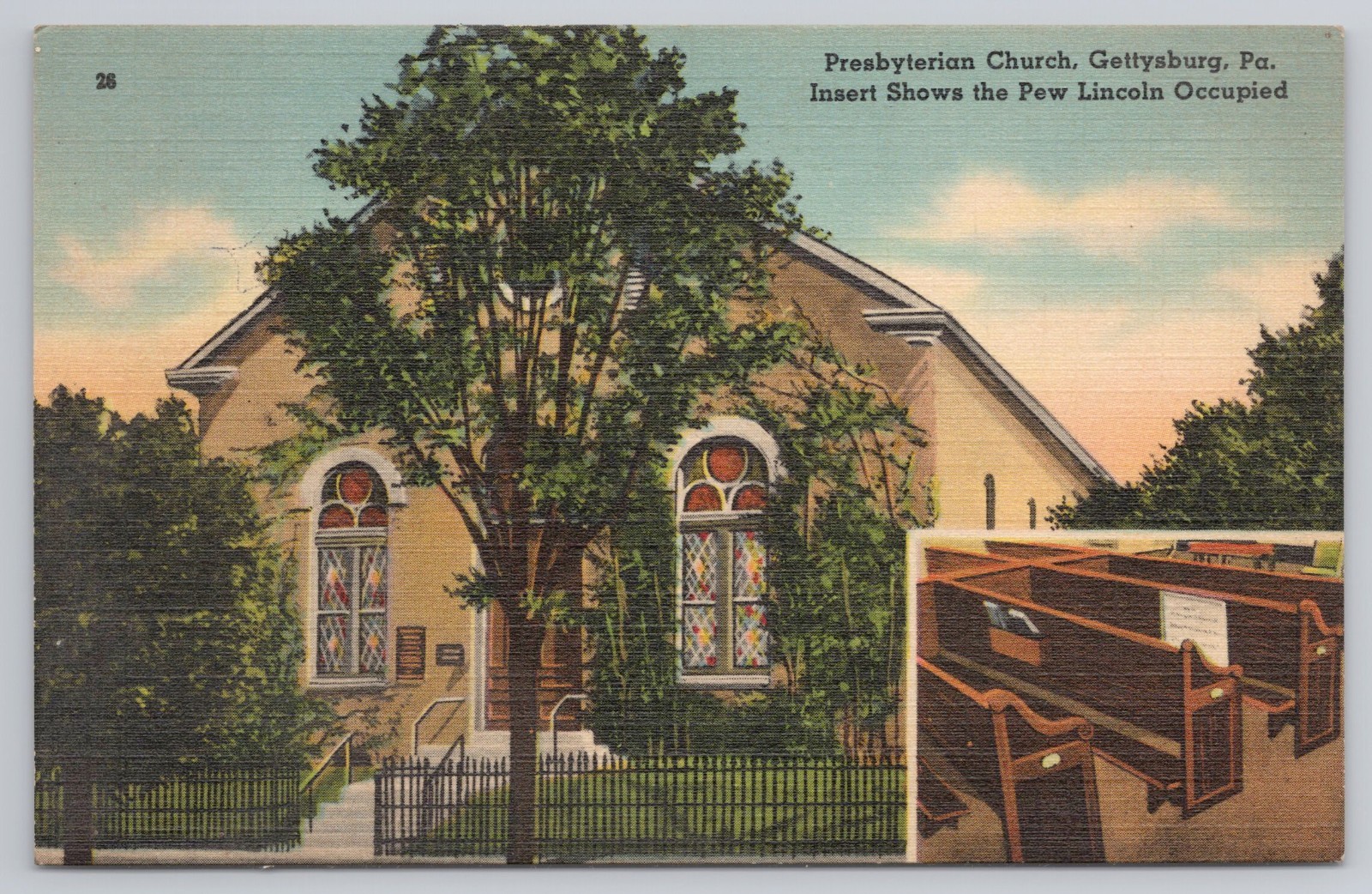 Postcard Presbyterian Church, Gettysburg, Pa. Pew Lincoln Occupied