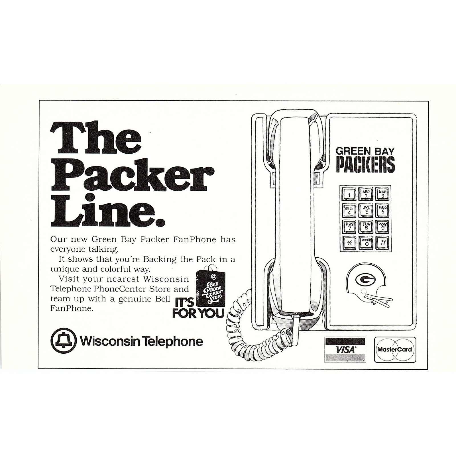 Green Bay Packers FanPhone Wisconsin Telephone 8×5″ 1981 Ad AF6-17