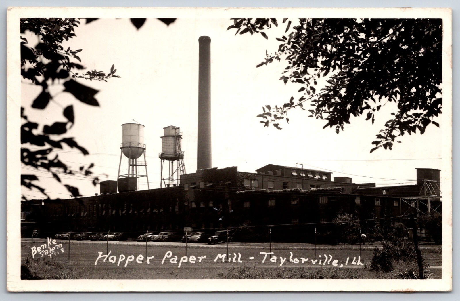 Taylorville Illinois~Hopper Paper Mill~Water Towers~Smoke Stack~1940s RPPC