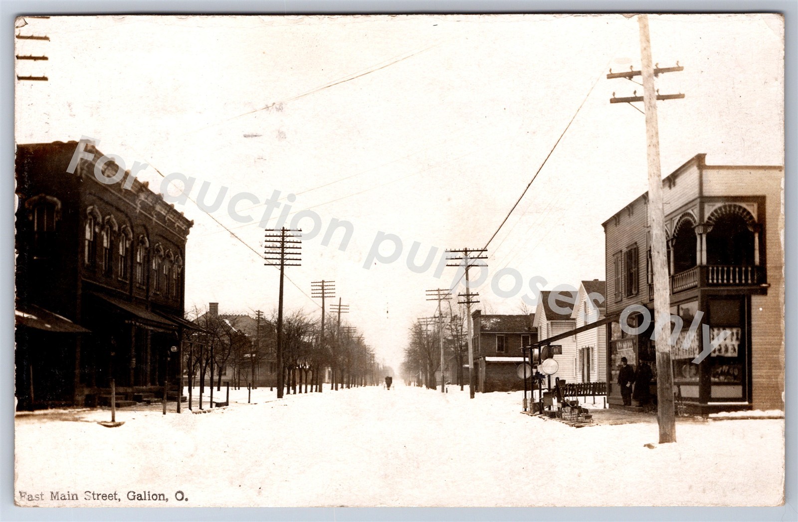 Galion, OH: RPPC 1909 Winter Main St View – Vintage Ohio Real Photo Postcard