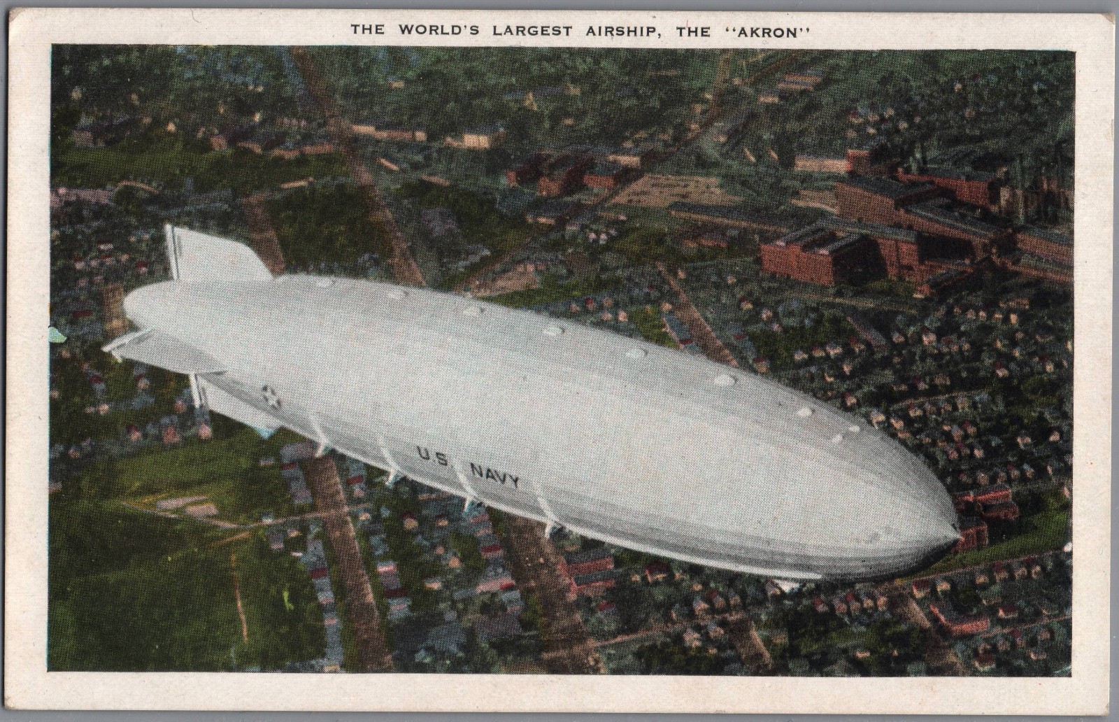 USS Akron US Navy Airship World’s Largest Airship Akron Ohio Picture Postcard