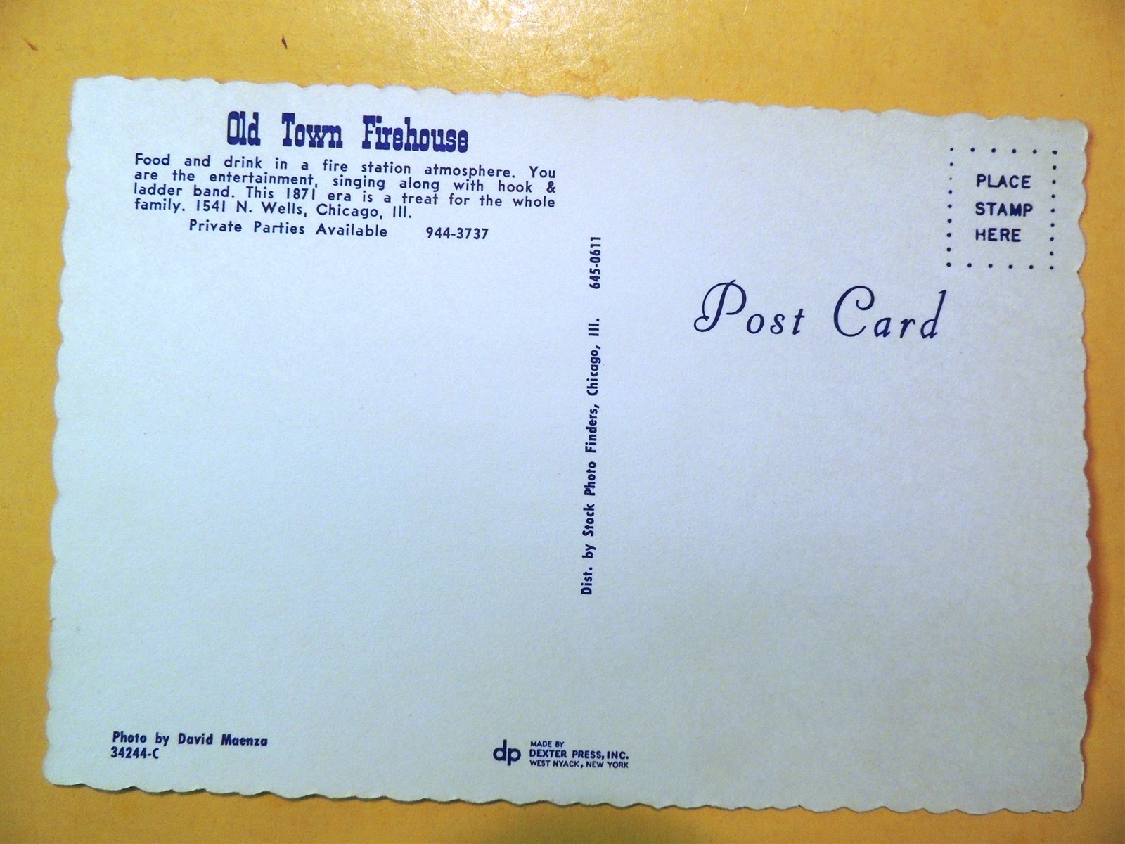 Old Town Firehouse Restaurant Chicago Illinois vintage postcard interior views