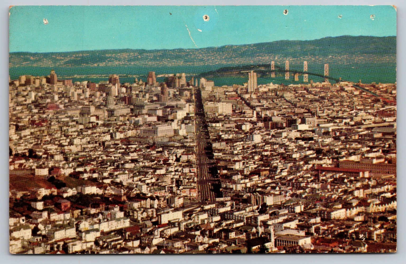 San Francisco Bay Bridge Market Street Panorama Chrome Postcard