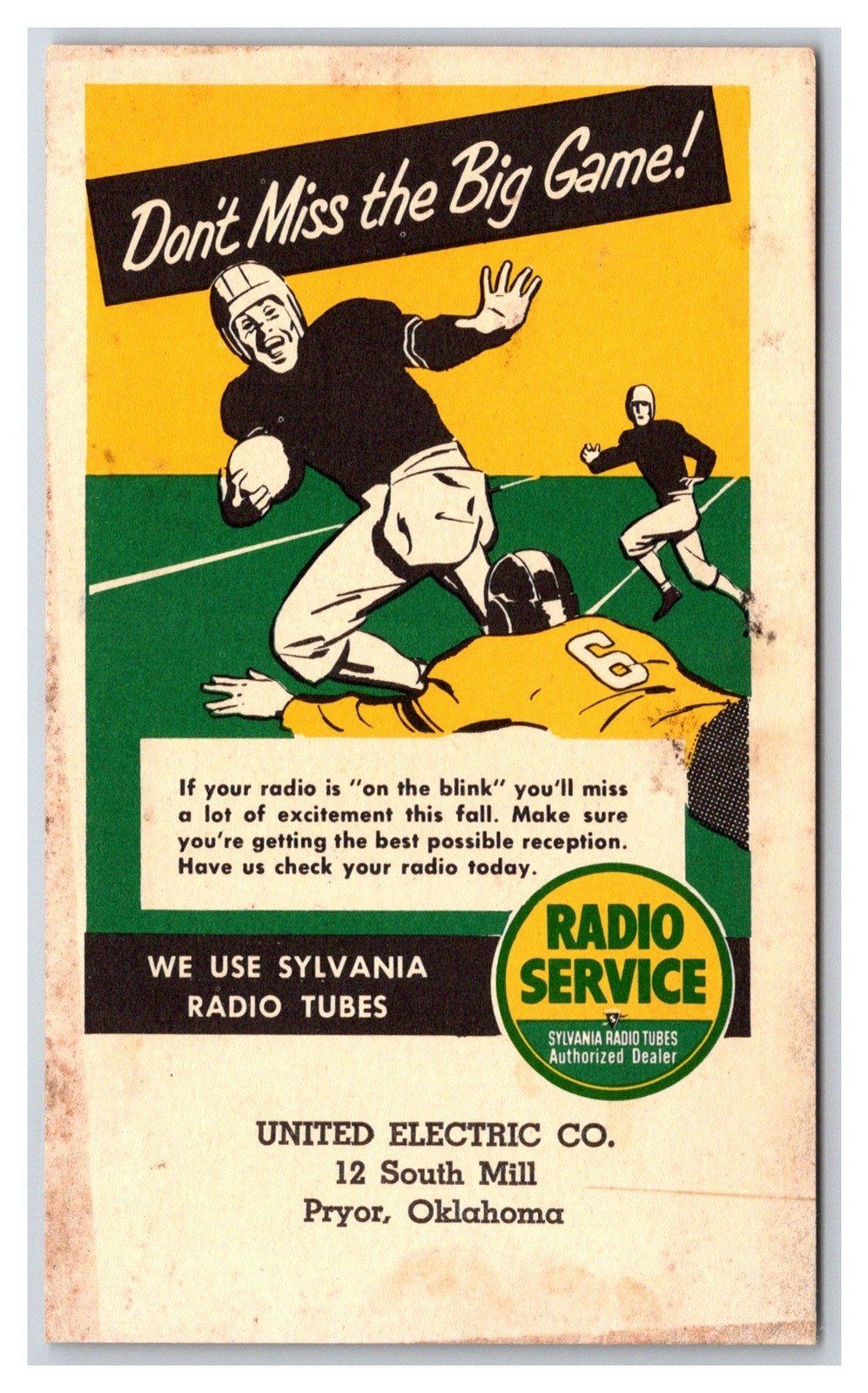 Pryor OK ~ Footbal Advertising for RADIO SERVICE OKLAHOMA ~