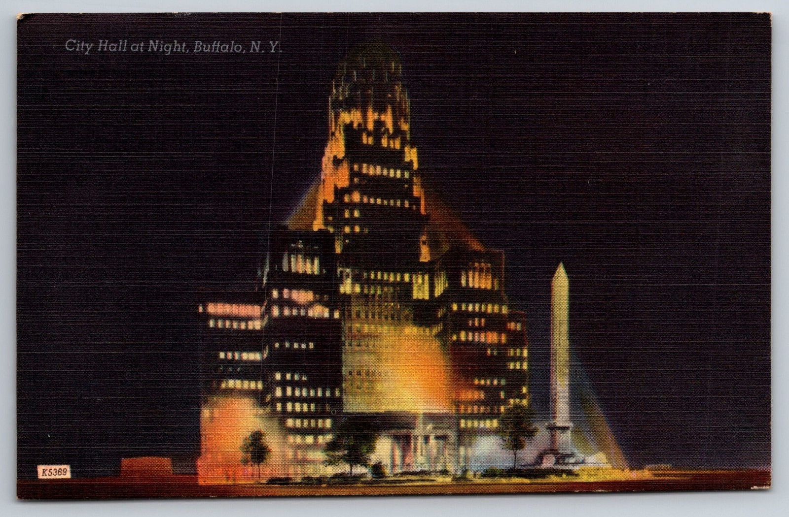 Buffalo New York City Hall at Night 1960 Vintage Postcard NY