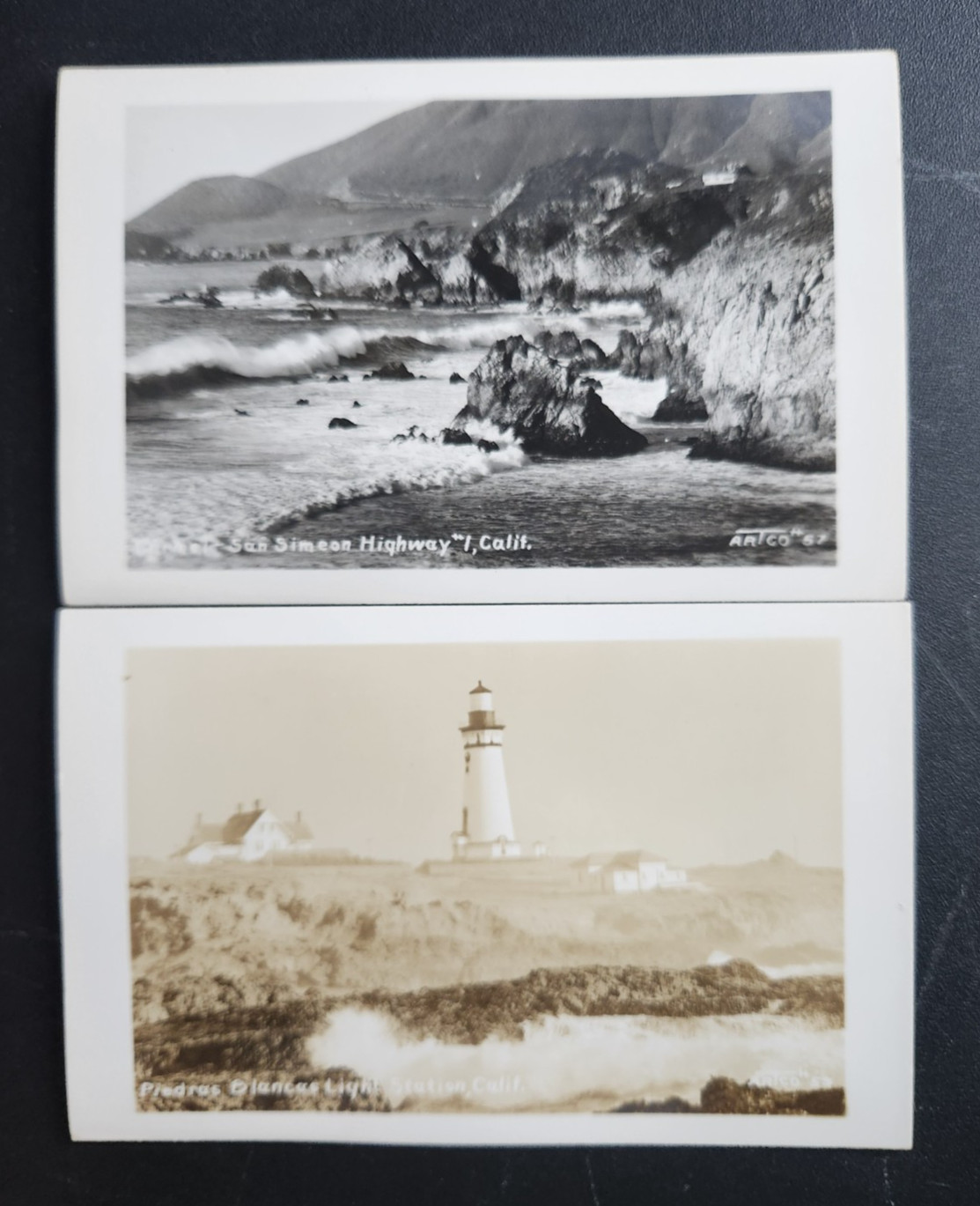 Vintage 2 RPPC ARTCO Eastman Kodak Lot CA Piedras Blancas Lighthouse Carmel