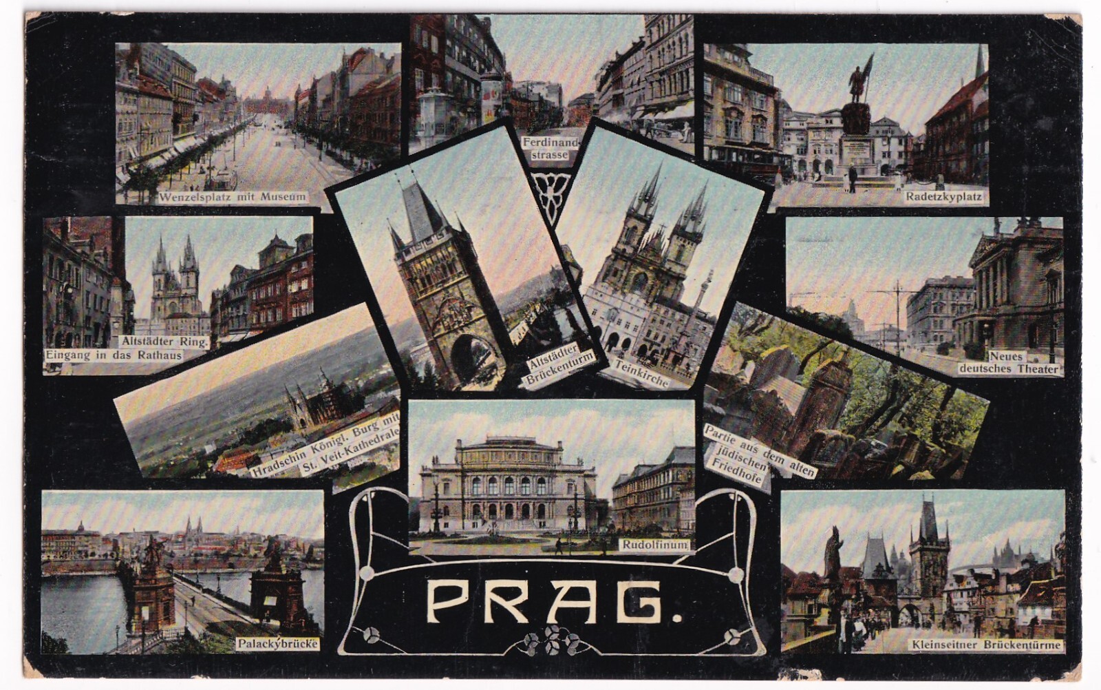 PRAGUE 1908: MULTI-PICTURE CARD Coloured 12 Pictures in Very Good Quality, 1908 Expired
