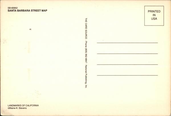 Santa Barbara, California CA Barbara Street Map Large Format Postcard