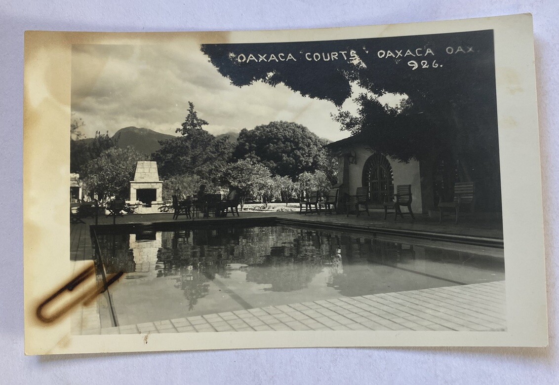 Vintage RPPC Postcard ~ Oaxaca Courts Swimming Pool Real Photo ~ Mexico
