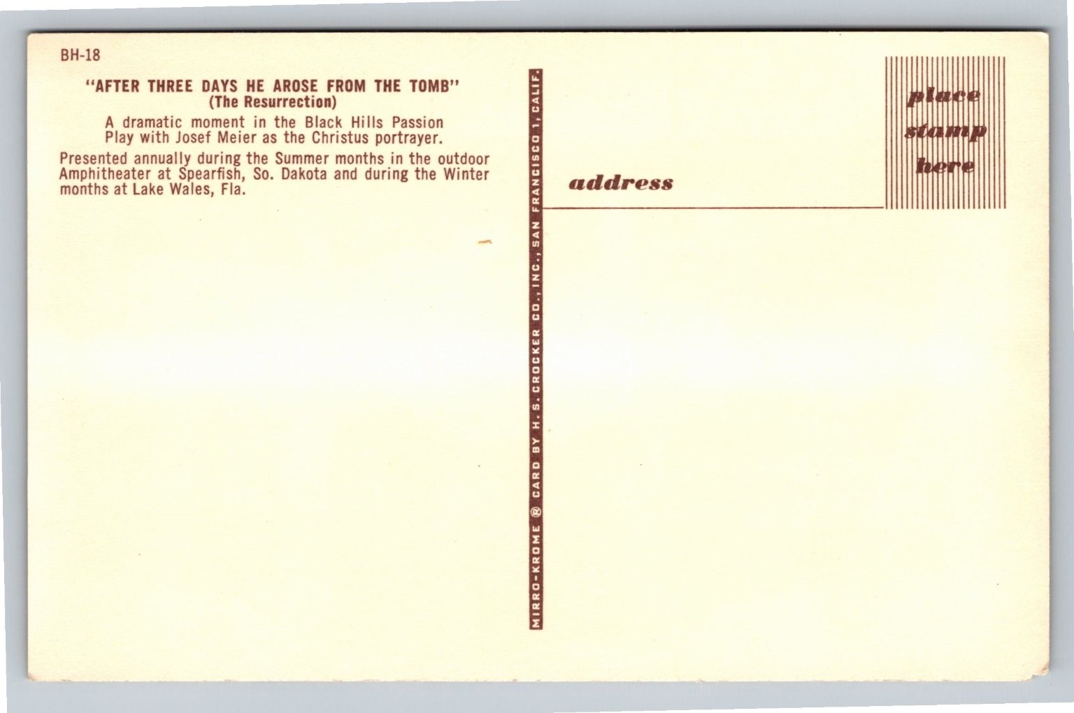 Josef Meier Christus Black Hills Passion Play Postcard Spearfish SD FL